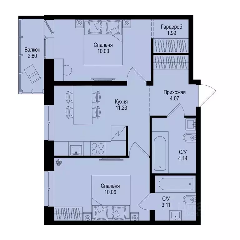 2-к кв. Ленинградская область, Всеволожский район, Заневское городское ... - Фото 1