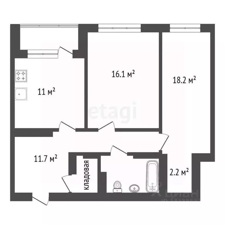 2-к кв. Красноярский край, Красноярск Взлетка мкр, ул. Батурина, 30к4 ... - Фото 2