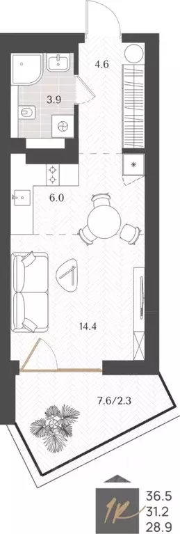 Студия Калининградская область, Светлогорск  (31.2 м) - Фото 1