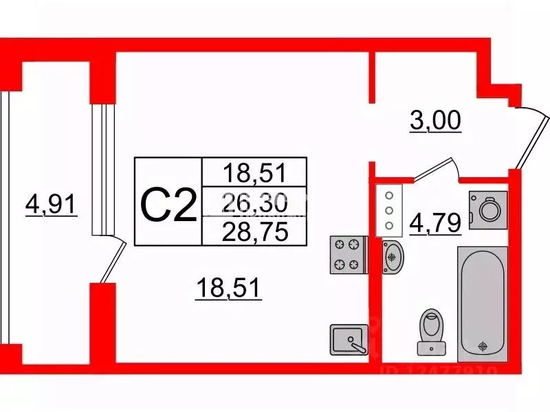 Студия Санкт-Петербург Пулковское ш., 30 (26.3 м) - Фото 1