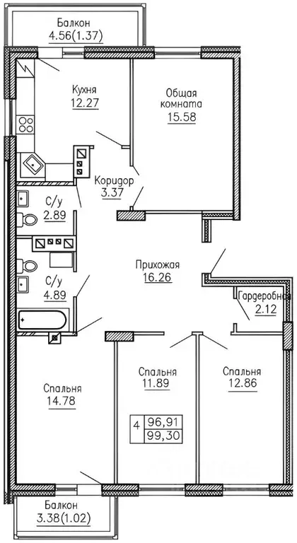 4-к кв. Алтайский край, Барнаул тракт Змеиногорский, 35А/1 (98.1 м) - Фото 2