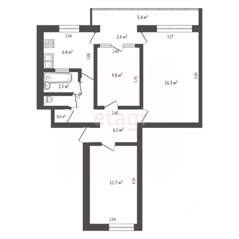 3-к кв. Крым, Евпатория ул. Тимирязева, 3 (57.5 м) - Фото 2