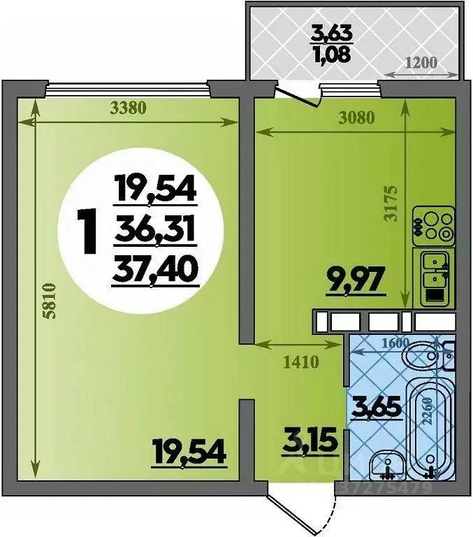 1-к кв. Ростовская область, Ростов-на-Дону ул. Тимофеева, 20 (37.4 м) - Фото 1