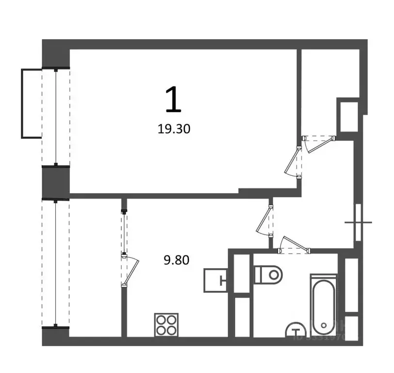 Квартира, 1 комната, 40.1 м - Фото 1