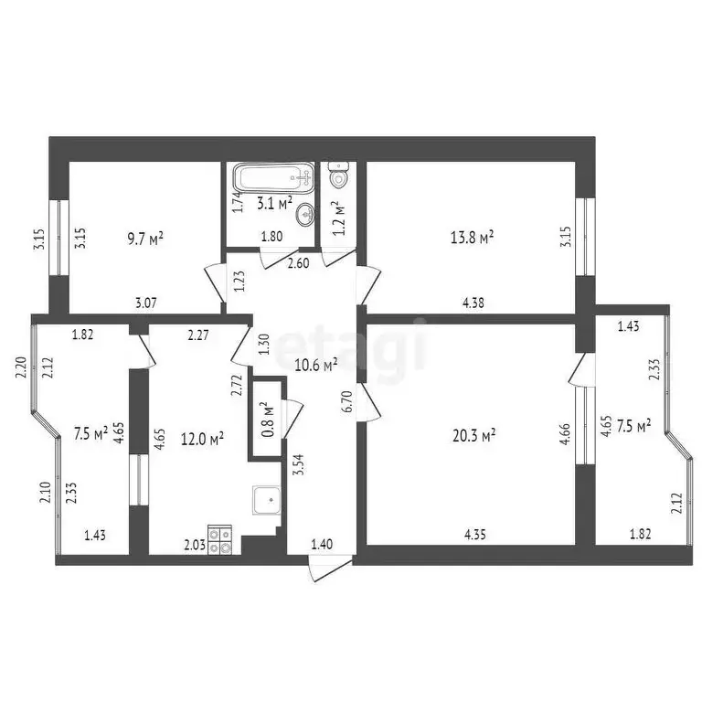 3-комнатная квартира: Сукко, Желанная улица, 9 (71.9 м) - Фото 0