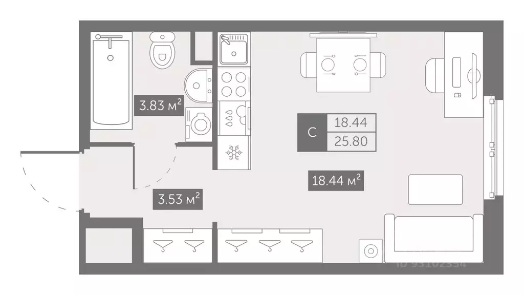 Студия Санкт-Петербург ул. Архивная, 5 (25.8 м) - Фото 0