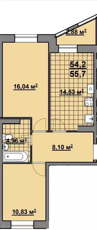 Продаётся 2-к квартира, 57.3 м - Фото 0