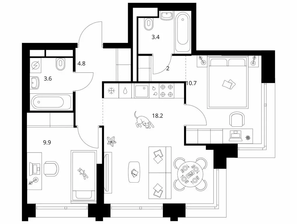 2-комнатная квартира: Москва, ЖК Строгино 360 (52.6 м) - Фото 1