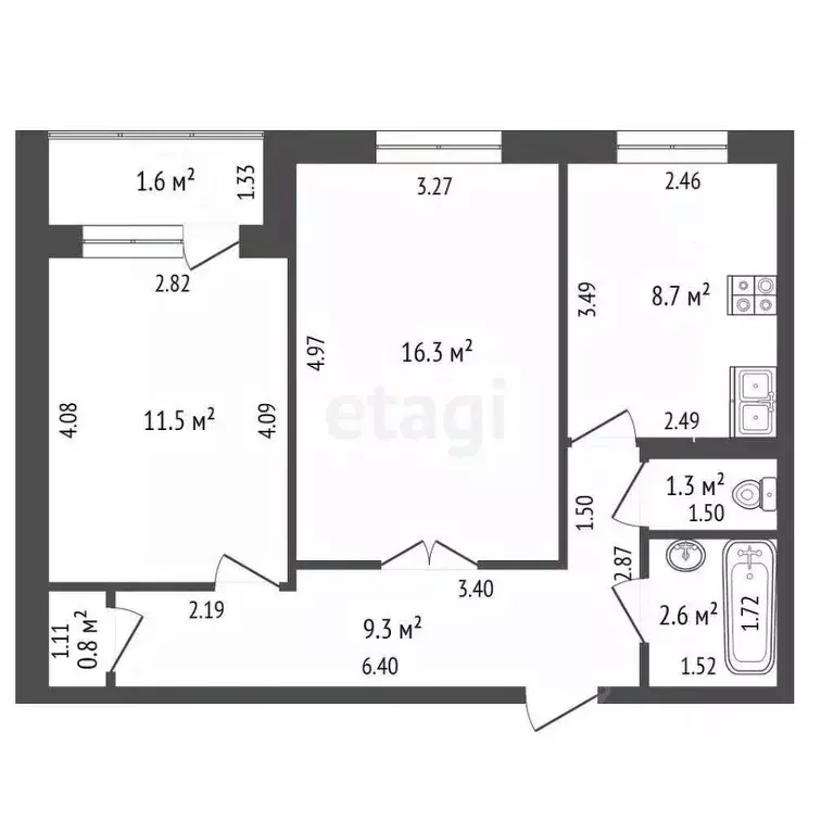 2-к кв. Башкортостан, Стерлитамак ул. Артема, 35 (50.5 м) - Фото 2