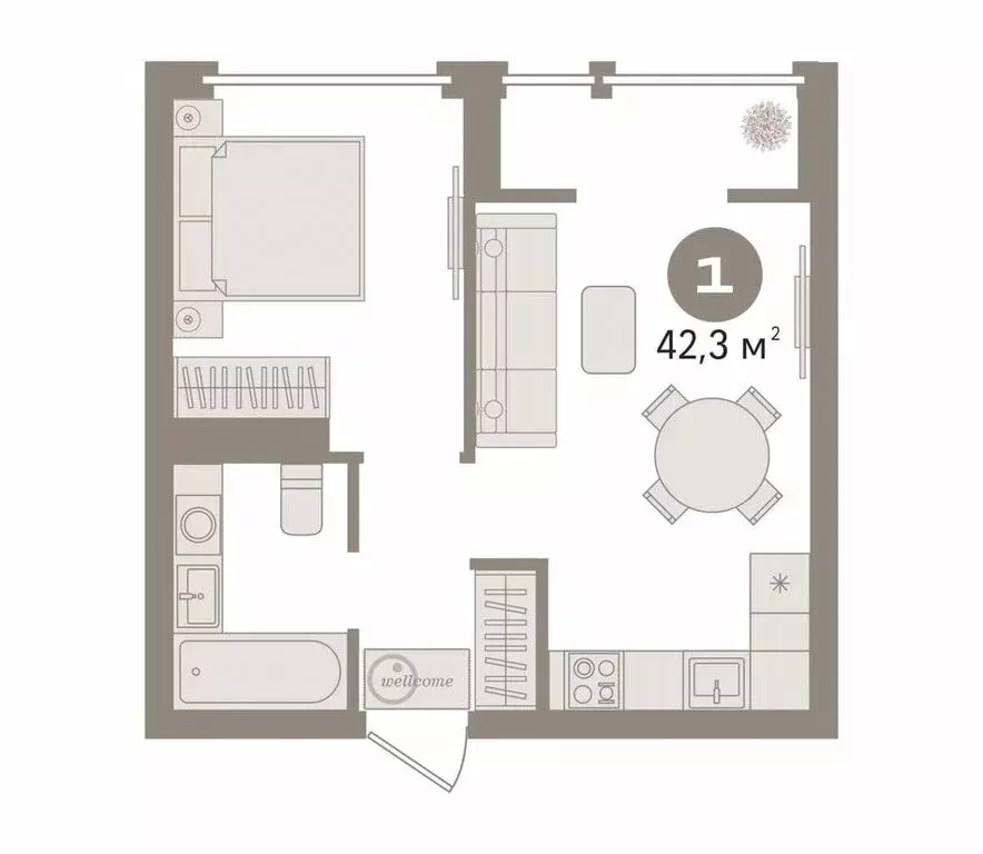 1-комнатная квартира: Тюмень, улица Тимофея Чаркова, 83 (42.3 м) - Фото 1