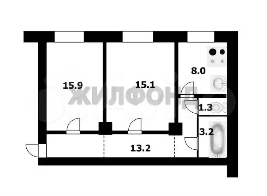 2-к. квартира, 56,7 м, 1/5 эт. - Фото 0