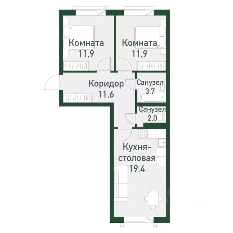 2-к кв. Челябинская область, Челябинский городской округ, пос. ... - Фото 1