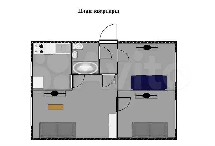 3-к. квартира, 41,2 м, 3/5 эт. - Фото 0