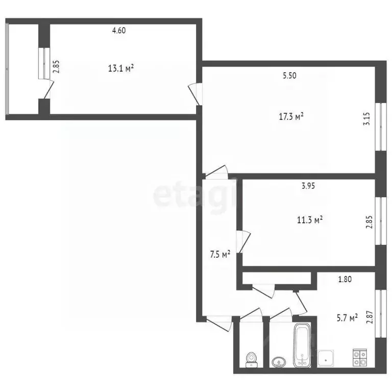 3-к кв. Ямало-Ненецкий АО, Новый Уренгой Юбилейная ул., 4 (58.0 м) - Фото 1