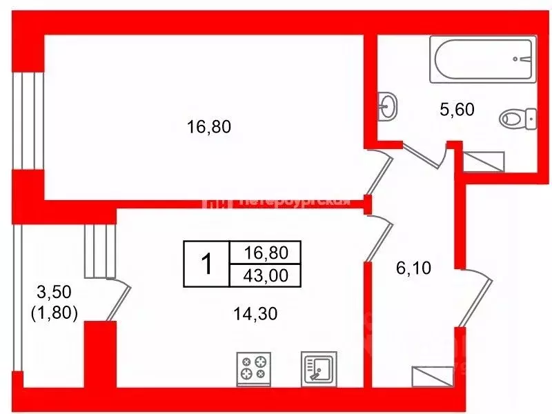1-к кв. Санкт-Петербург ул. Среднерогатская, 13к1 (43.0 м) - Фото 1