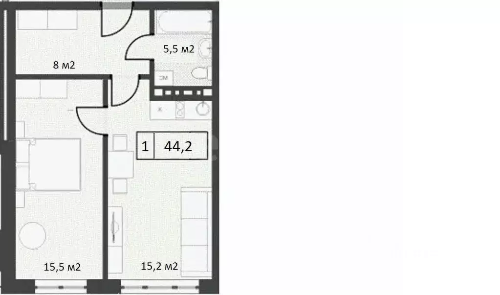 1-к кв. Краснодарский край, Анапа проезд Золотой Берег, 2В (44.0 м) - Фото 2