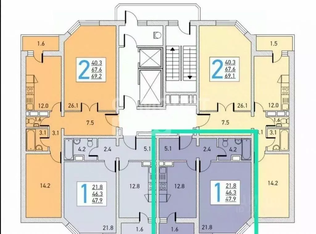 1-к кв. Московская область, Долгопрудный Новый бул., 7 (46.3 м) - Фото 2
