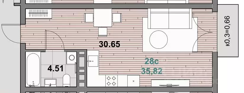 1-к кв. Калининградская область, Зеленоградск  (35.82 м) - Фото 1
