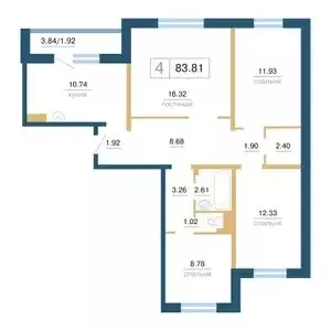 Продаётся 4-к квартира, 83.81 м - Фото 0