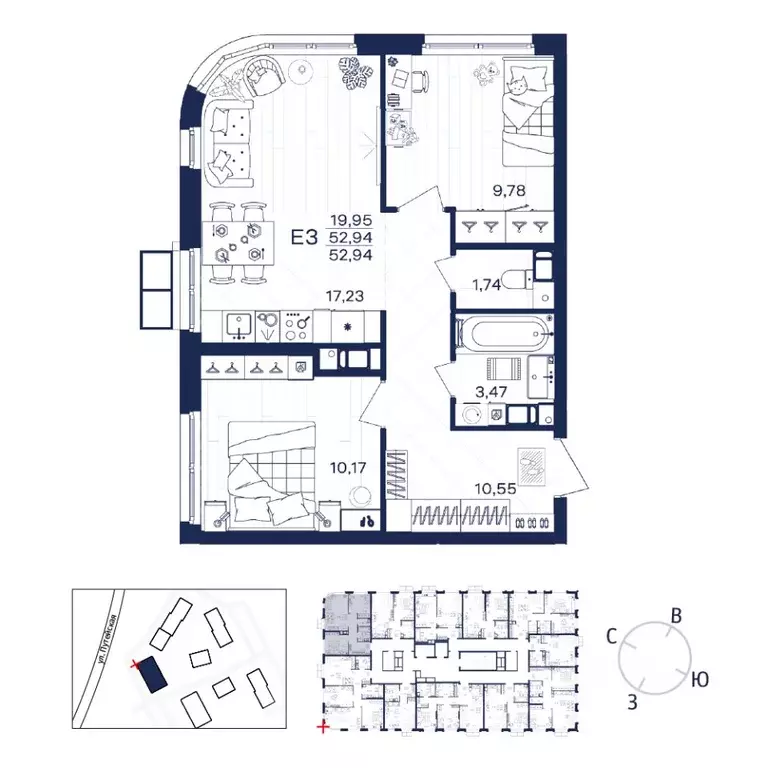 2-к кв. Тульская область, Тула  (52.94 м) - Фото 1