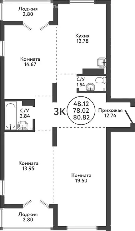 3-комнатная квартира: село Верх-Тула, Луговая улица, 19 (78.02 м) - Фото 0