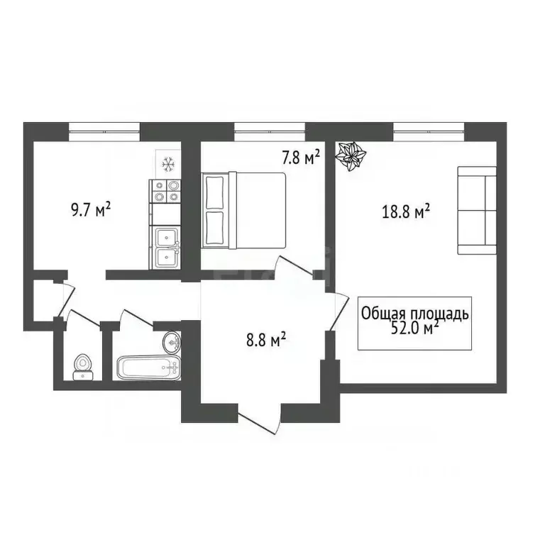2-к кв. Новосибирская область, Новосибирск ул. Мира, 21 (52.0 м) - Фото 2