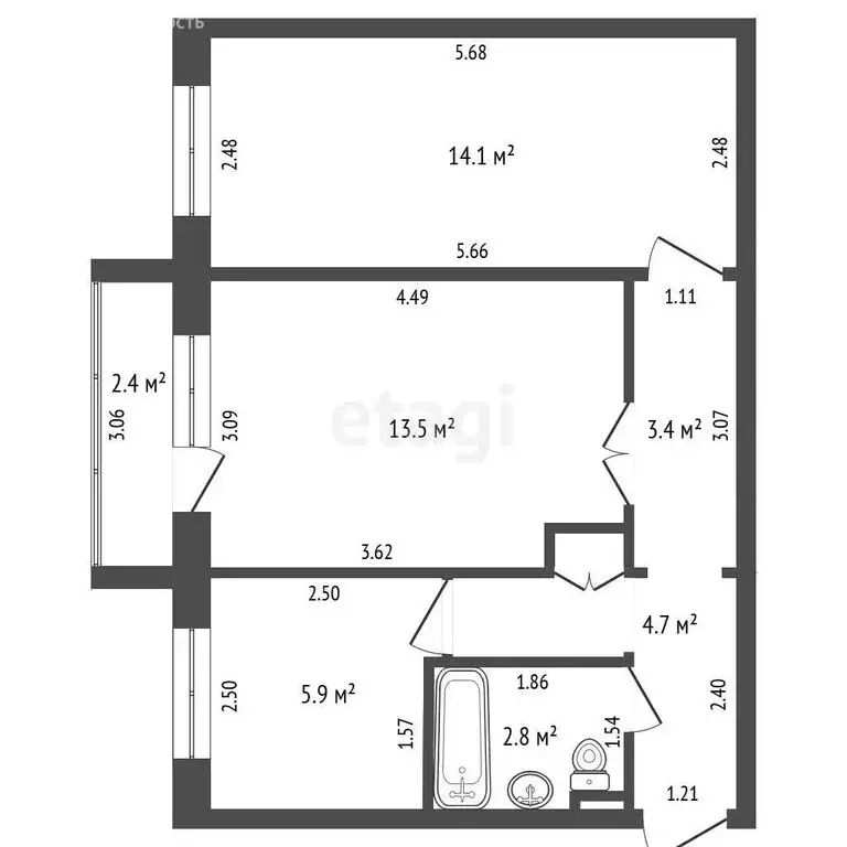2-комнатная квартира: Стерлитамак, Коммунистическая улица, 39 (44.4 м) - Фото 1