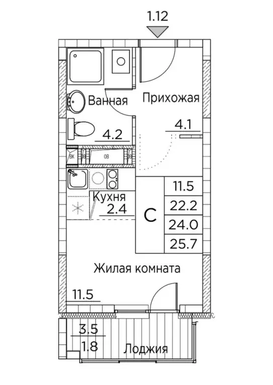 Студия Приморский край, Владивосток ул. Расула Гамзатова, 7к2 (25.7 м) - Фото 0