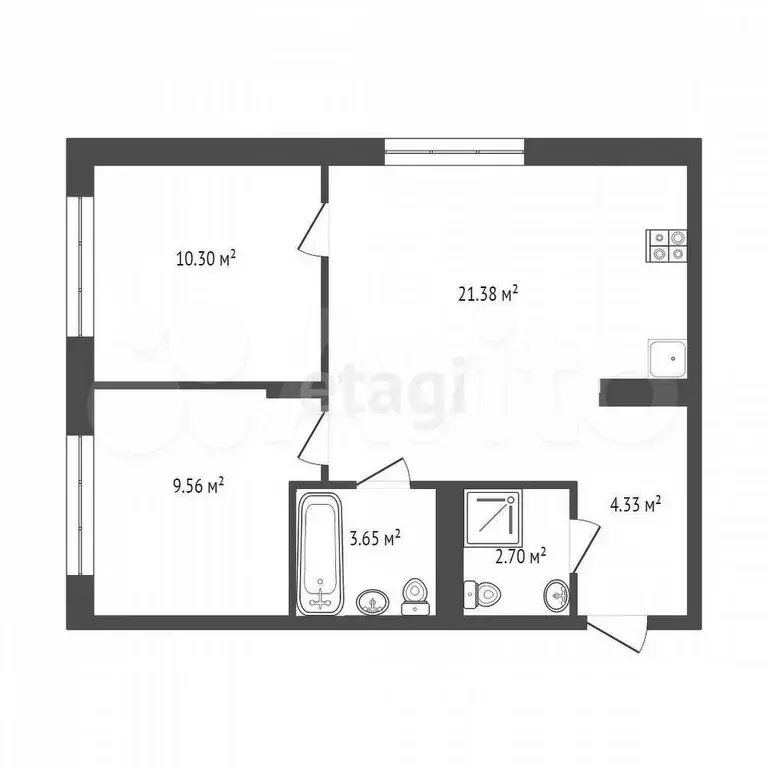 2-к. квартира, 51 м, 4/4 эт. - Фото 0