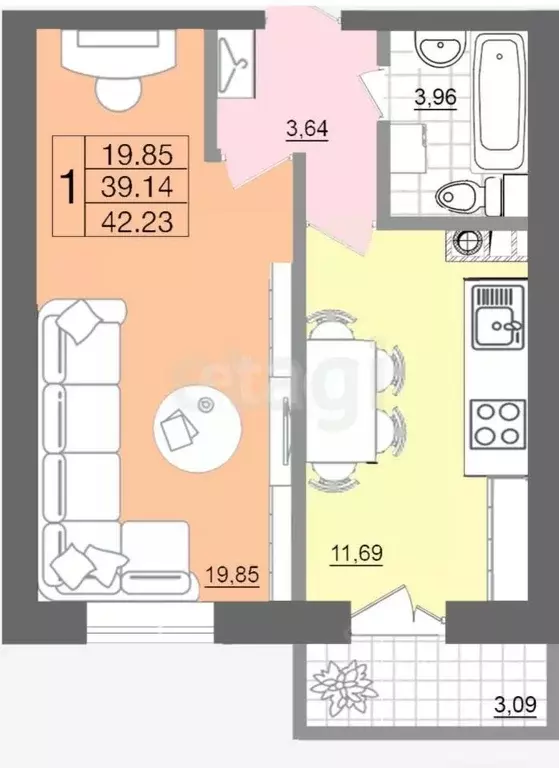1-к кв. Смоленская область, Смоленск ул. Багратиона, 26А (39.2 м) - Фото 2