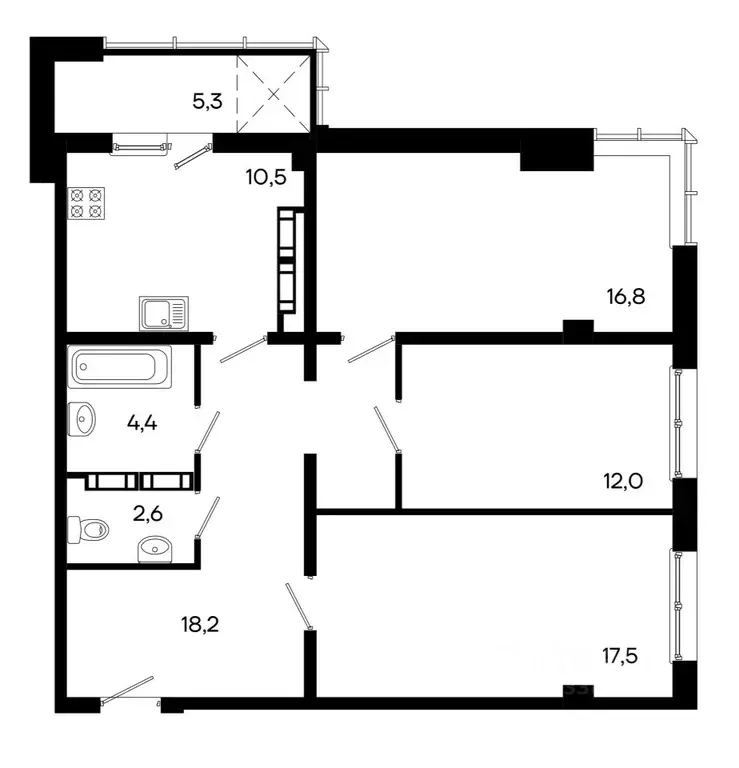 3-к кв. Крым, Симферополь ул. Севастопольская, 41 (87.3 м) - Фото 0