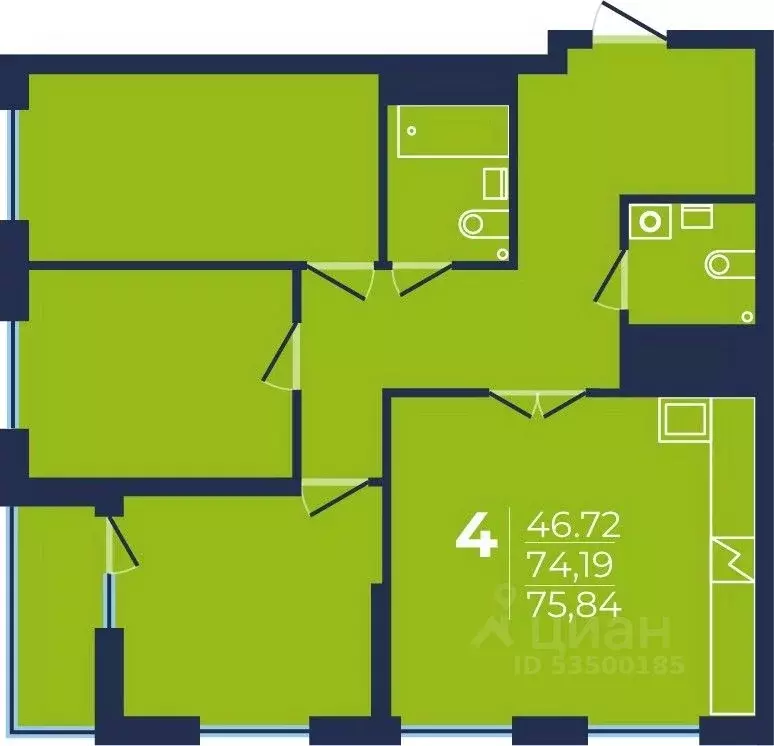 4-к кв. Башкортостан, Уфа ул. Майора Доставалова, 1 (75.84 м) - Фото 1