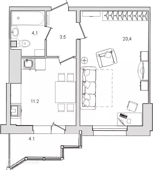 Продаётся 1-к квартира, 43.3 м - Фото 0