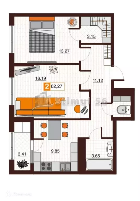 Продаётся 2-к квартира, 62.27 м - Фото 1