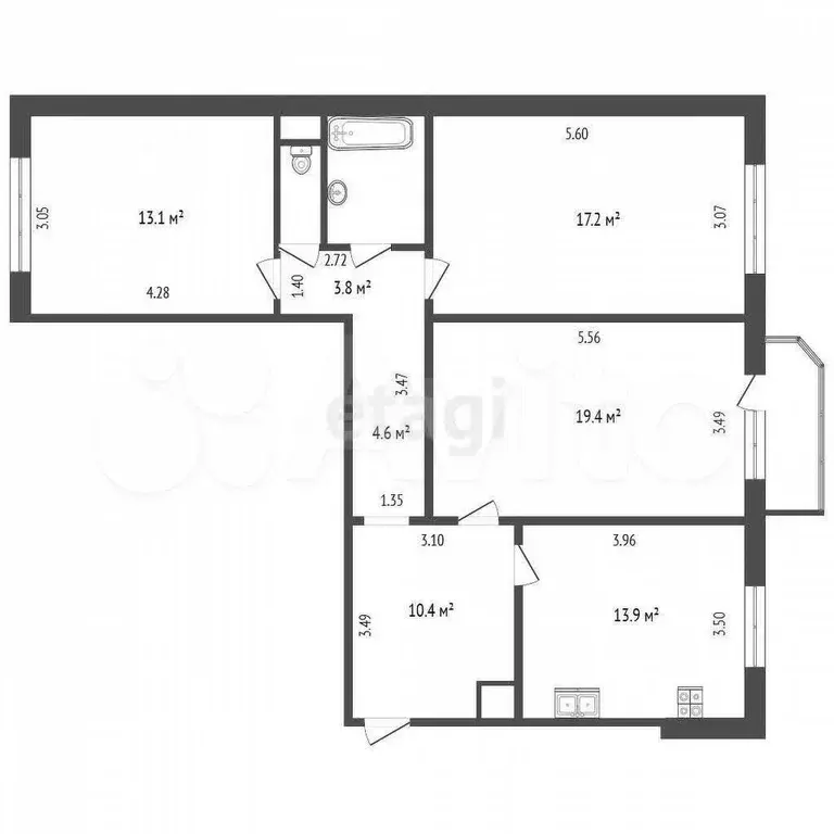 3-к. квартира, 86,1 м, 4/9 эт. - Фото 0