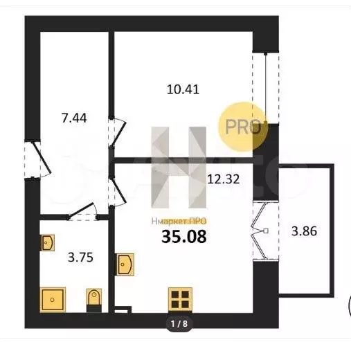 1-к. квартира, 35,1 м, 2/5 эт. - Фото 1