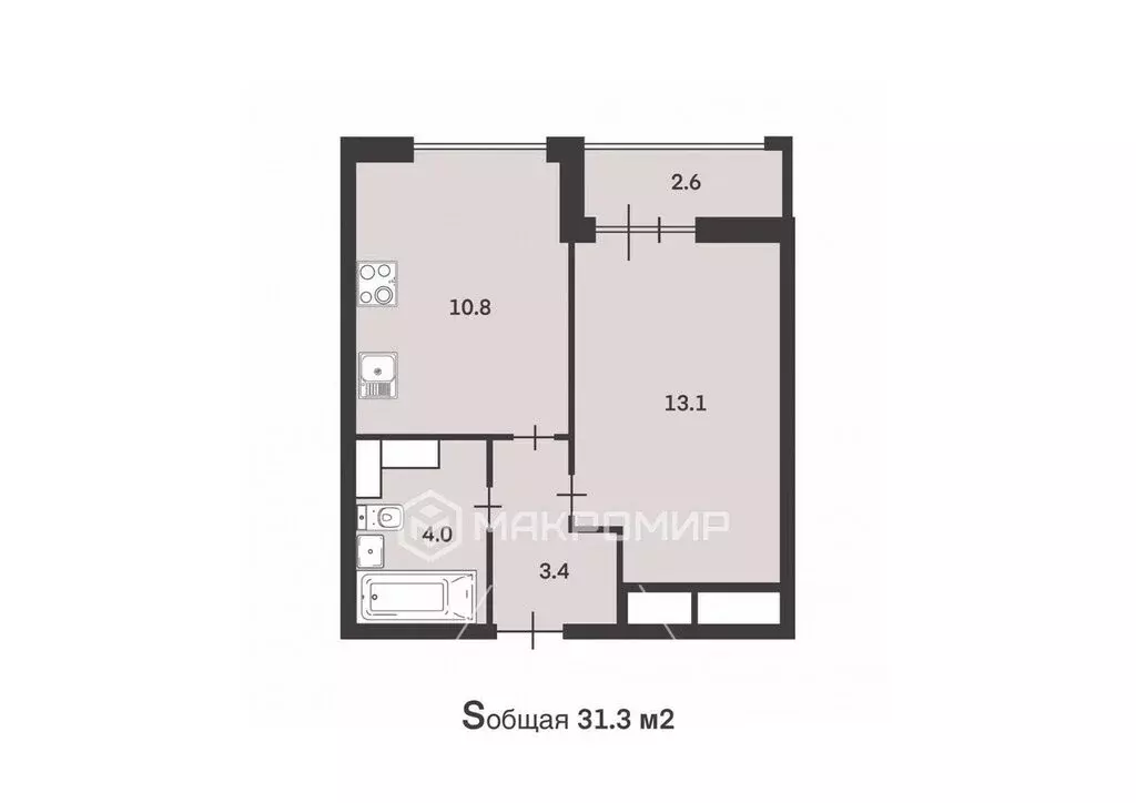 1-комнатная квартира: Санкт-Петербург, Кубинская улица, 82к3с1 (31.3 ... - Фото 1