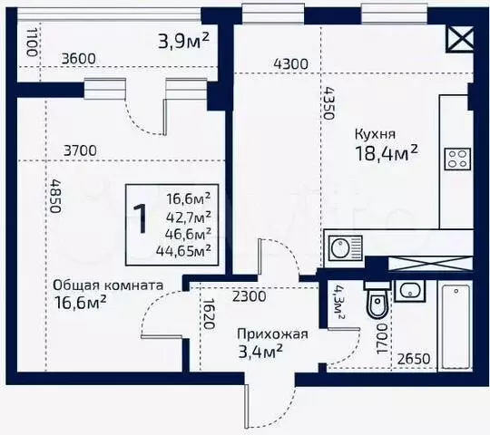 2-к. квартира, 59,8 м, 1/9 эт. - Фото 0