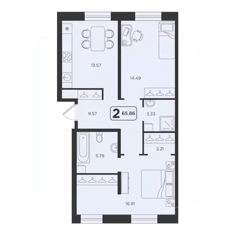 2-к кв. Тюменская область, Тюмень Горизонт жилой комплекс (65.86 м) - Фото 1