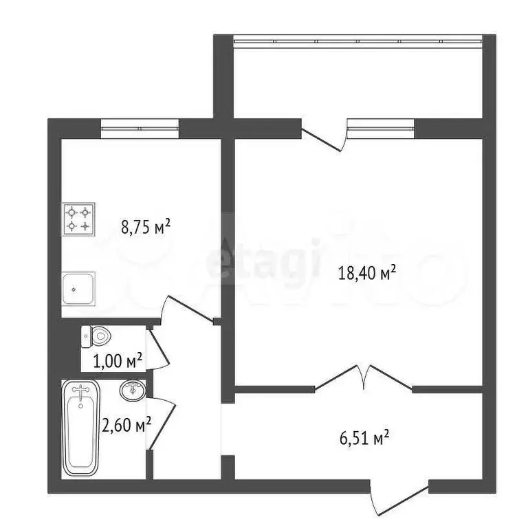 1-к. квартира, 40,6 м, 6/10 эт. - Фото 0