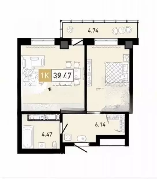 1-к кв. Тюменская область, Тюмень ул. Константина Посьета, 4к1 (40.0 ... - Фото 0