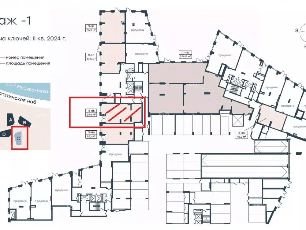 Торговая площадь в Москва Нагатинская наб., 10А (70 м) - Фото 2