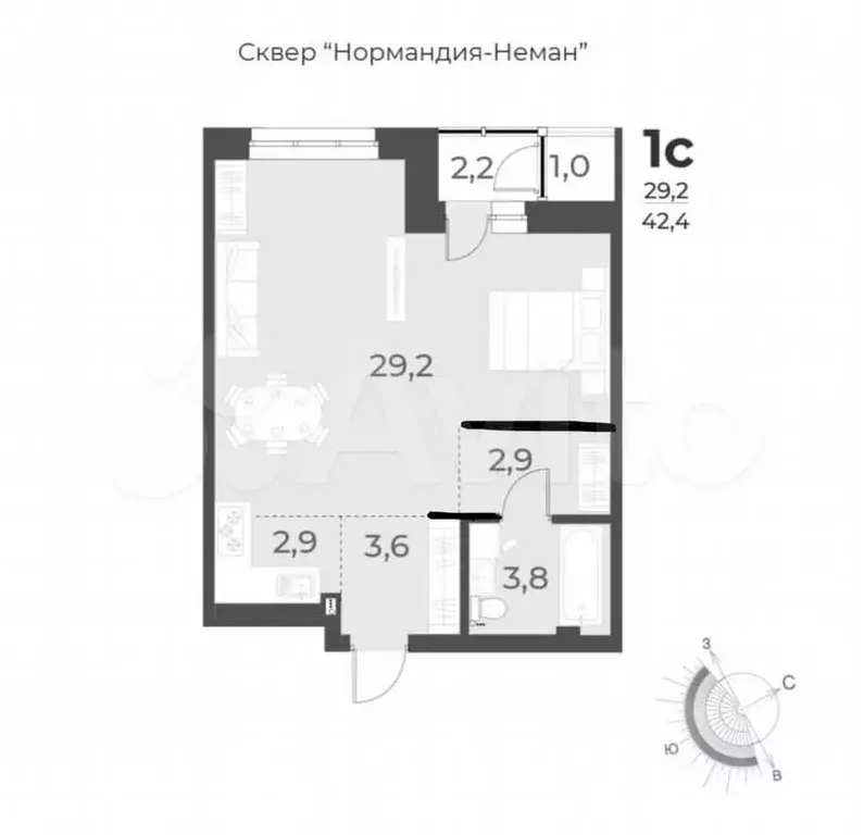 Квартира-студия, 42,9 м, 7/18 эт. - Фото 0