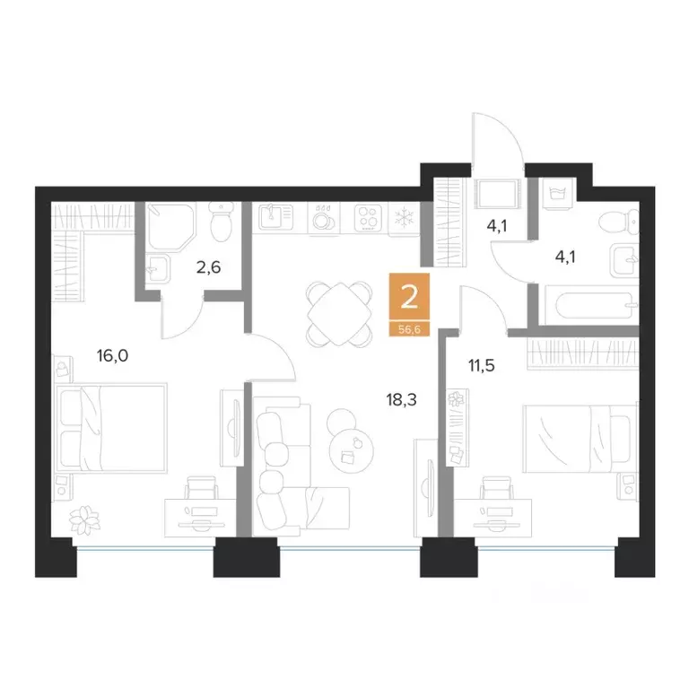 2-к кв. Курская область, Курск Парковый квартал Чувства жилой комплекс ... - Фото 1