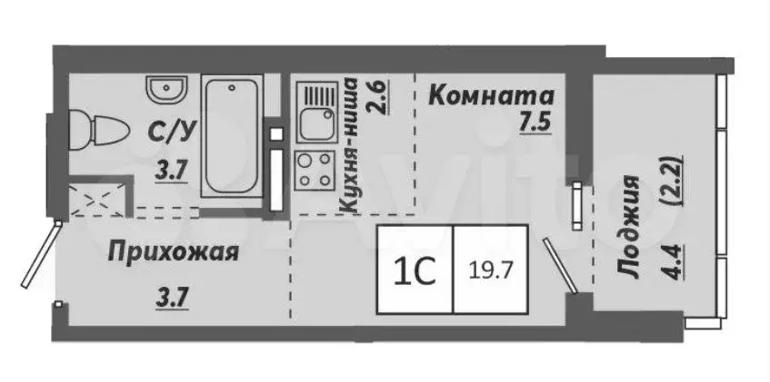 Квартира-студия, 19,7 м, 9/15 эт. - Фото 0