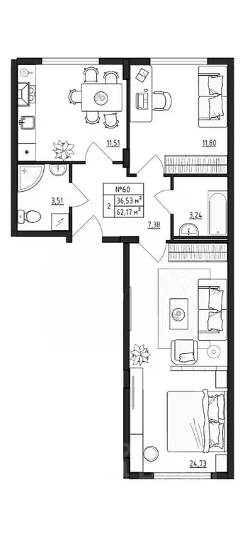 2-к кв. Ленинградская область, Гатчинский муниципальный округ, д. ... - Фото 1