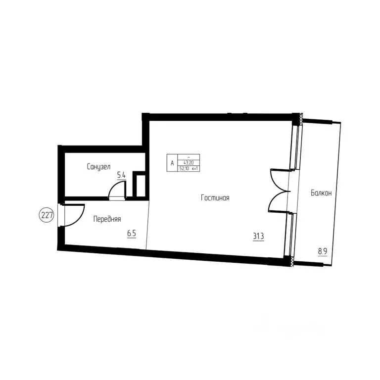 Студия Калининградская область, Светлогорск ул. Верещагина, 8 (52.1 м) - Фото 1