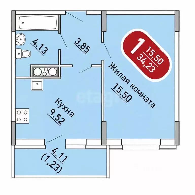 1-к кв. Чувашия, Чебоксары ул. Пирогова, 1к6 (34.5 м) - Фото 2