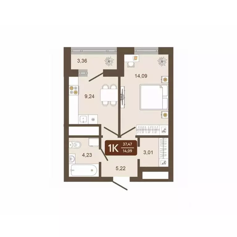 1-к кв. Кемеровская область, Новокузнецк Макеевская ул. (37.47 м) - Фото 2