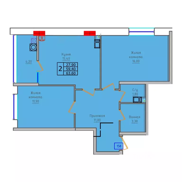 2-к кв. Ставропольский край, Ставрополь ул. 45-я Параллель, 52А (63.6 ... - Фото 1